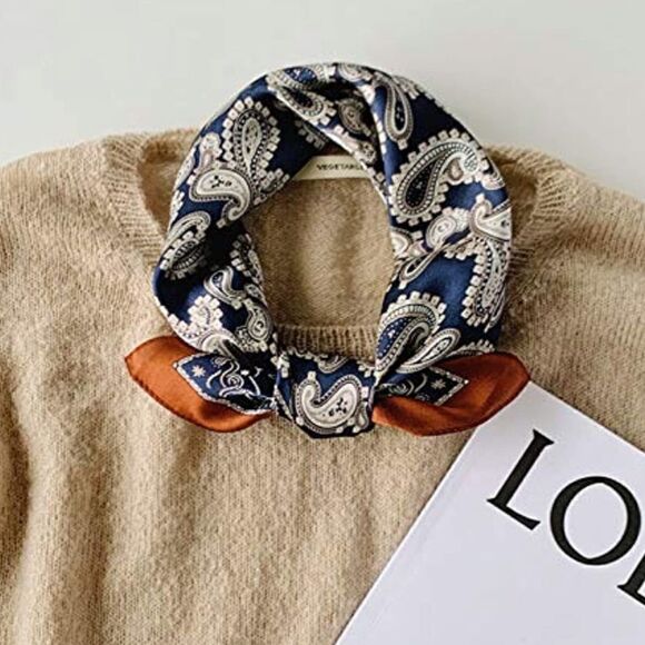Blue Coffee Mulberry Silk Neck Scarf